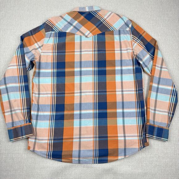 Aeropostale Mens Large Plaid Shirt Western Pearl Snap Button Long Sleeve Orange - Picture 2 of 16